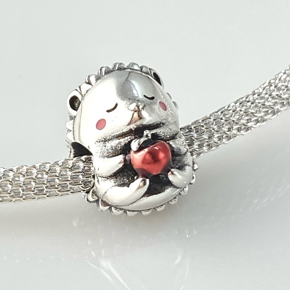 Sterling Silver Cute Hedgehog With Red Apple Charm - Picture 5 of 11